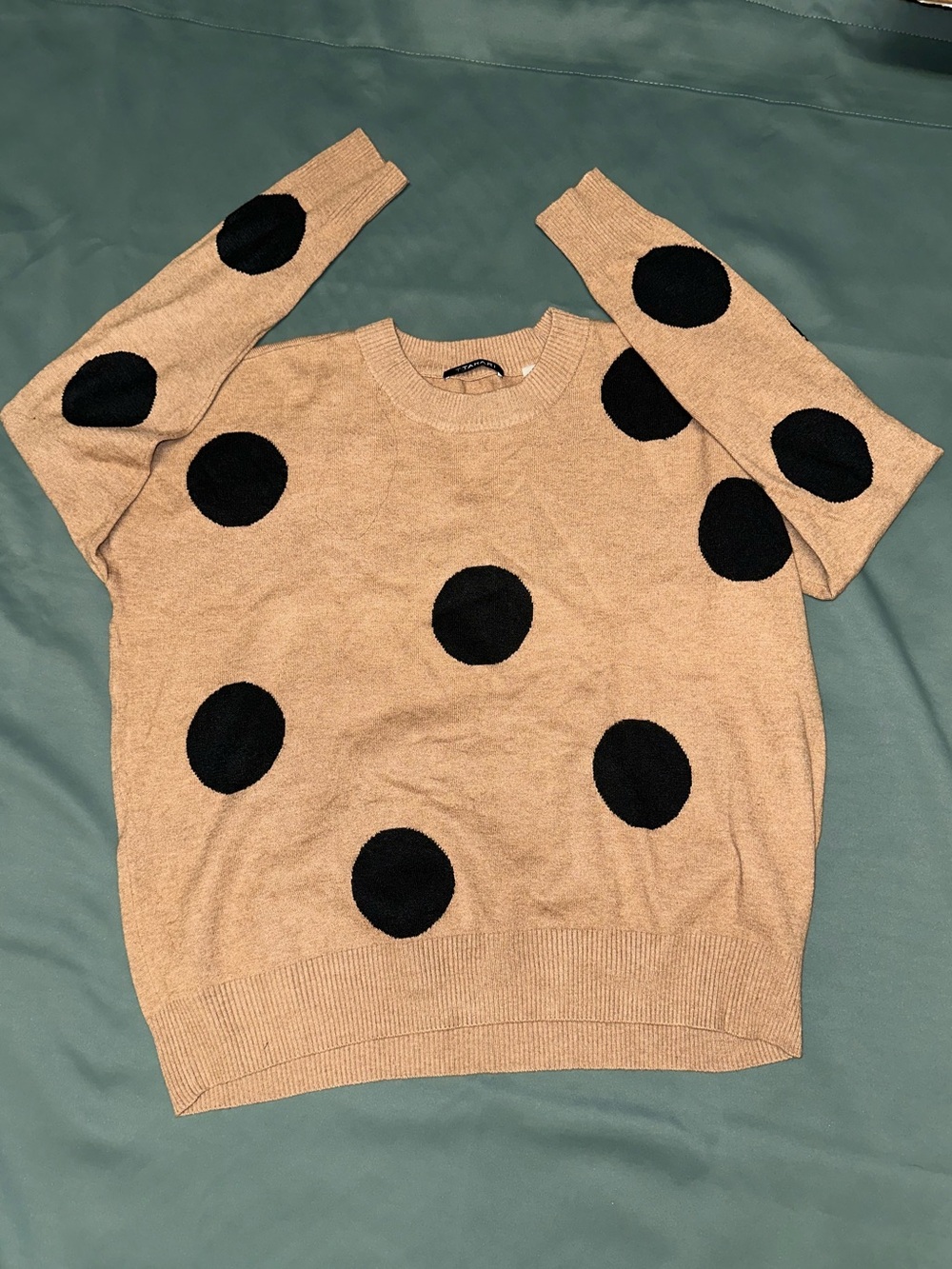 BCBGMaxAzria Beige Crewneck Sweater with Black Polka Dots